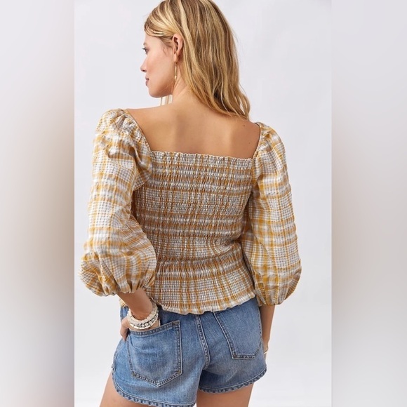 ANTHROPOLOGIE SZ XS Plaid Square-Neck Blouse - Picture 2 of 3
